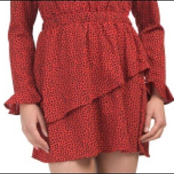 Ruffle Mini Dress Red Black Size Small Womens Date Night Feminine Japna - Picture 2 of 5